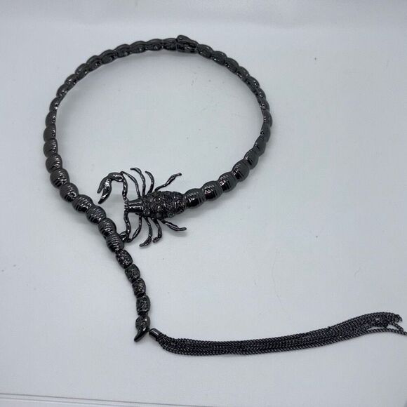 Silver Scorpion Choker Statement Necklace W/Chain Fringe crystals - Picture 5 of 12
